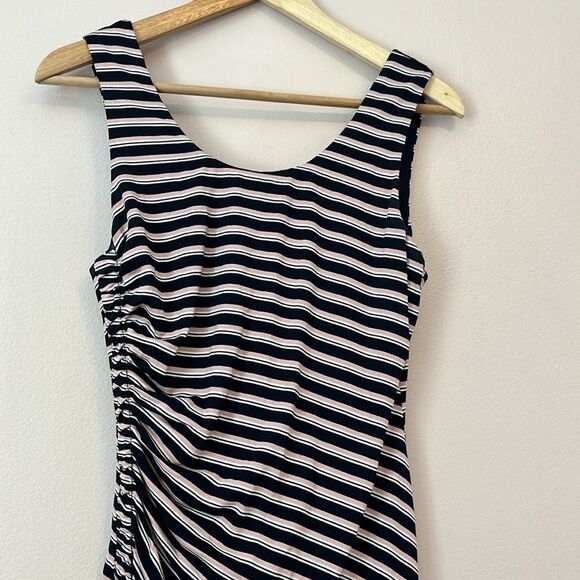 Loveriche Striped Ruched Sleeveless Mini Dress Y2K Bodycon Stretch Blue Small - Picture 3 of 7